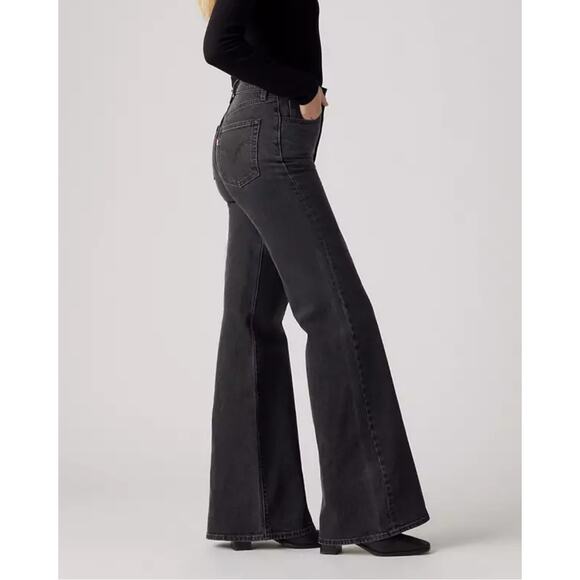 Levi's Ribcage Bell Women's Jeans High Rise 29 Black Wash Flare Retro 70's Boho - Picture 1 of 11